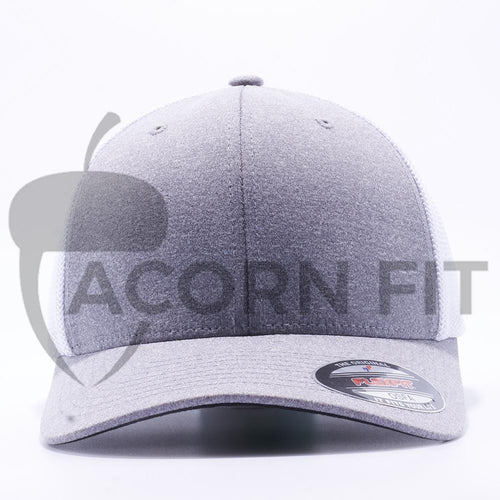 Heather and White 6311 Flexfit Melange Mesh Trucker Hats Wholesale Custom - Acorn Fit