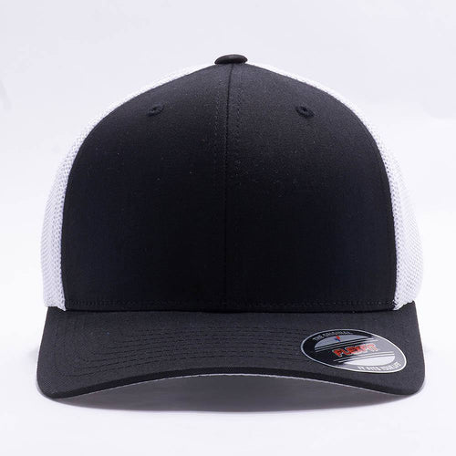 Black White Flexfit Trucker Mesh Hat