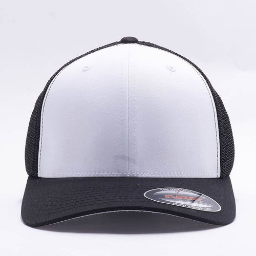 White Black Flexfit Trucker Mesh Hat