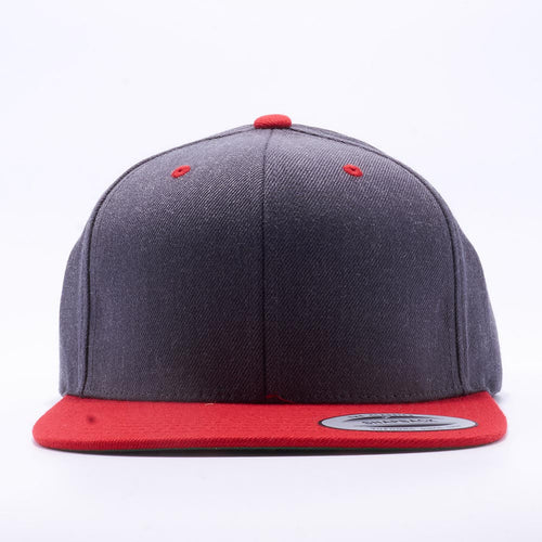 Yupoong 6089MT Dark Heather and Red Classic Snapback Hats Wholesale Custom - Acorn Fit