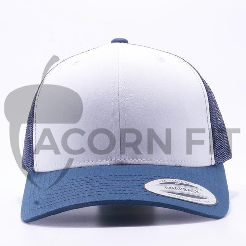 Yupoong 6606W Navy and White Front Panel Classic Retro Trucker Hats Caps Wholesale Custom - Acorn Fit