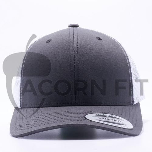 Yupoong 6606T Charcoal and White Two Tone Classic Retro Trucker Hats Caps Wholesale Custom - Acorn Fit