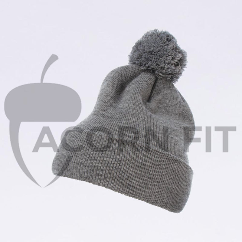 Wholesale Flexfit Beanies: 1501P Heather Grey Pom Pom Beanie