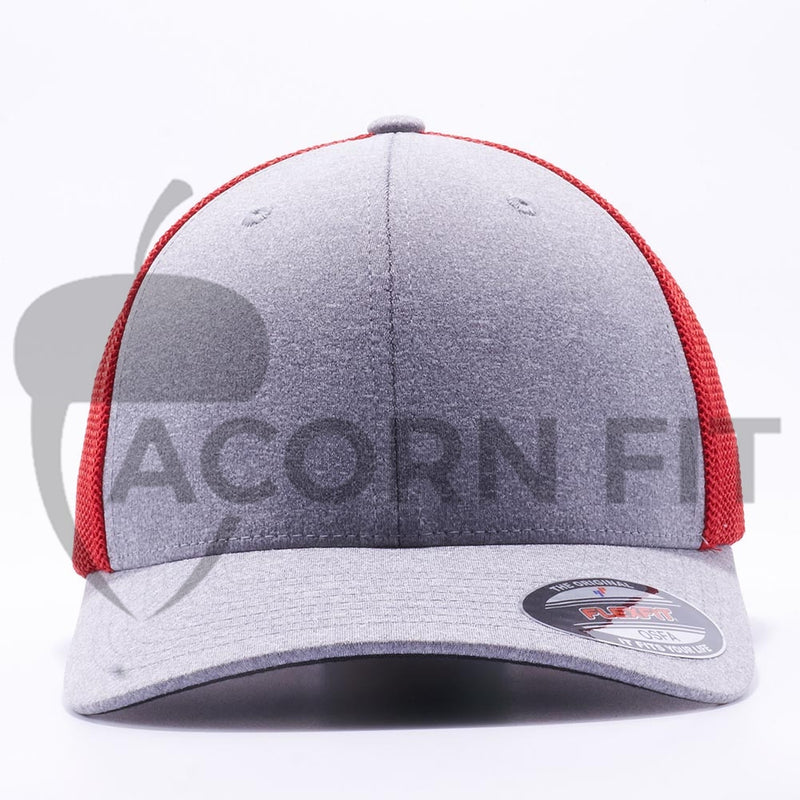 Heather and Red 6311 Flexfit Melange Mesh Trucker Hats Wholesale Custom - Acorn Fit