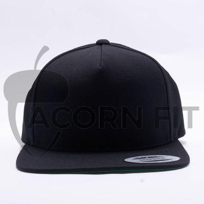 Yupoong Blank Black 5 Panel Snapback Hats Caps