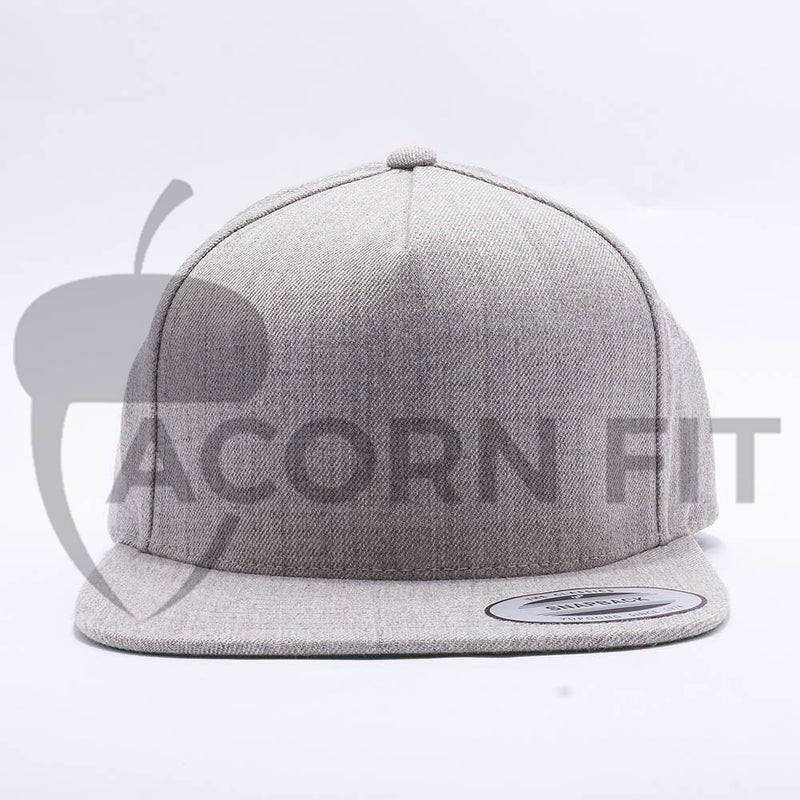 Yupoong Blank Heather Grey 5 Panel Snapback Hats Caps