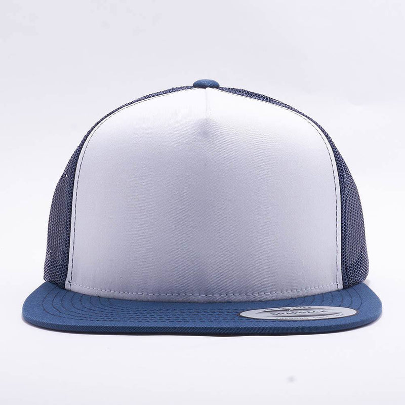 Yupoong White Navy 5 Panel Trucker 