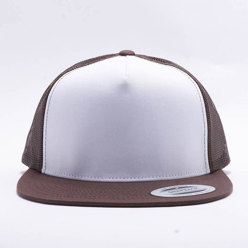 Yupoong White Brown 5 Panel Trucker 