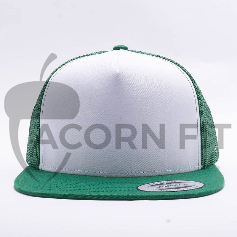 Yupoong White Kelly Green 5 Panel Trucker 