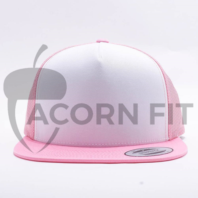 Yupoong White Pink 5 Panel Trucker 