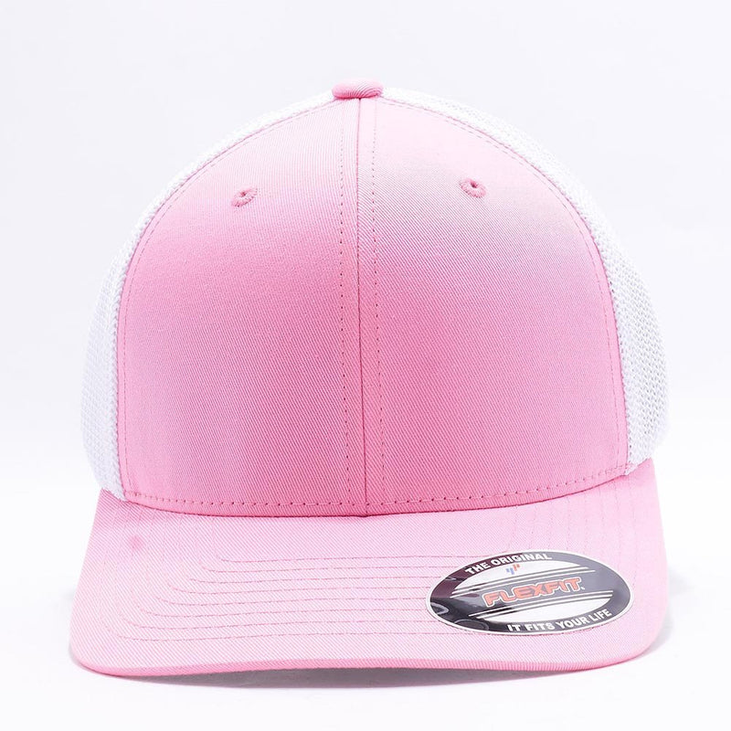 Pink White Flexfit Trucker Mesh Hat