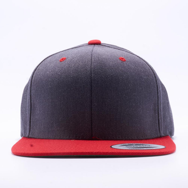 Yupoong 6089MT Dark Heather and Red Classic Snapback Hats Wholesale Custom - Acorn Fit