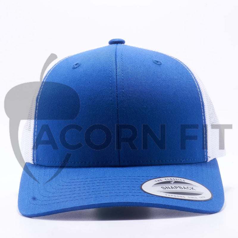 Yupoong 6606T Royal and White Two Tone Classic Retro Trucker Hats Caps Wholesale Custom - Acorn Fit